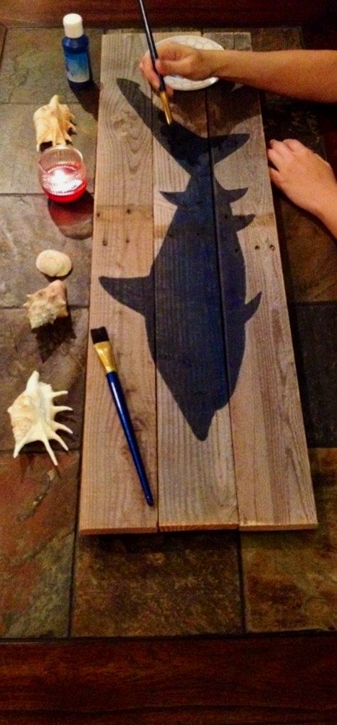 Shark Bedroom, Shark Room, Decor Marin, Shark Decor, Pallet Walls, Pallet Wall Art, Woodworking For Kids, Pallet Wall, Decor Signs