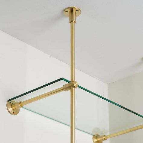 Brass Hardware on Instagram: "You can’t ever go wrong with a classic polished brass and glass finish. The Origin shelving unit offers a variety of configurations to suit your needs. Whether it be to store glassware, books, or your morning espresso kick, it’s here to support your endeavours. . . #customfabrication #interiordesign #modernarchitecture #moderninteriors #brassshelving #brassaccent #shelving #custommetalwork #interiorstyling #shelvingunit #metalwork #brasshardware #hardwaredesign #br Brass Shelving, Custom Metal Work, Brass Accents, Brass Hardware, Polished Brass, Open Shelving, Modern Architecture, Shelving Unit, Modern Interior