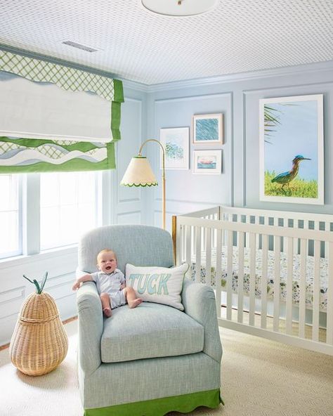 Kelly Green Nursery, Blue And Wood Nursery, Baby Blue Boy Nursery, Preppy Boy Room, Blue And Green Nursery Boy, Baby Boy Nursery Room Inspiration, Boys Nursery Themes, Colorful Boy Nursery, Antique Baby Nursery