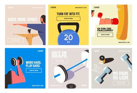 Fitness gym social media post collection template - Download ... Gym Social Media Post, Gym Social Media, Logo Banner, Social Media Infographic, Social Media Design Inspiration, Instagram Design, Social Media Content, Ad Design, Gym Fitness