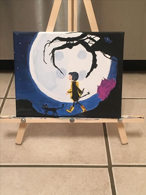 Coraline wall art Cute Snoopy Paintings, Coraline Acrylic Painting, Coraline Canvas Painting Easy, Easy Coraline Painting, Painting Ideas Coraline, Coraline Art Painting, Coraline Painting Easy, Coraline Painting Ideas, Coraline Art Drawings