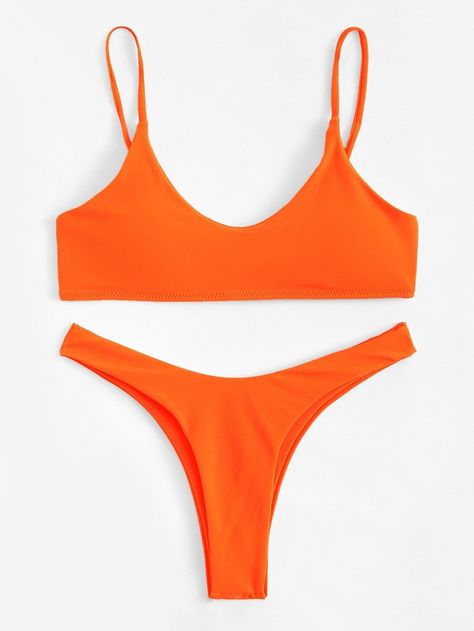 Neon Orange Swimsuit, Orange Swimsuit, Swimsuits Outfits, Leather Pants Women, Summer Fashion Beach, Spaghetti Strap Top, Cute Swimsuits, Faux Leather Pants, High Leg