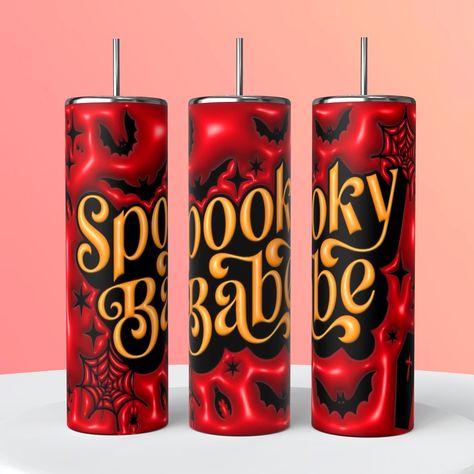 $25.00 Spooky Babe Red 3D Inflated 20oz Skinny Tumb... Spooky Babe, Custom Tumbler, Custom Tumblers, Tumbler, Red