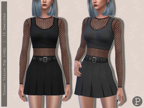 Sims 4 Cc Goth, Goth Tops, Sims 4 Cc Hair, Hot Weather Outfits, Mod Hair, Tunnel Vision, Fishnet Top, Clothing Female, Best Sims