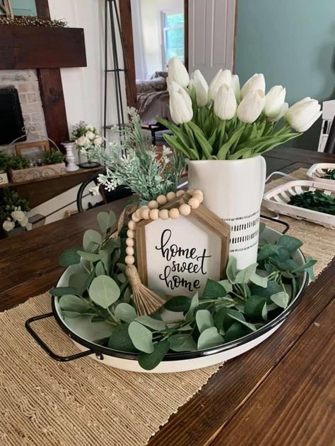 Centerpiece For Ottoman, Brown Center Table Decor, Rectangular Dining Table Centerpiece Ideas, Oval Table Centerpieces For Home, Coffee Table Centerpiece Ideas Farmhouse, Tray Centerpiece Ideas Dining Rooms, Square Dining Table Centerpiece, Table Center Piece Decor, Spring Dining Room Table Decor