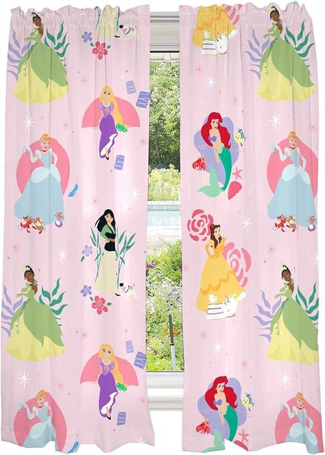 Toddler Princess Room, Disney Curtains, Princess Kids Room, Room Window Curtains, Disney Princess Theme, Disney Princess Toddler, Toddler Bedroom Girl, Pink Backdrop