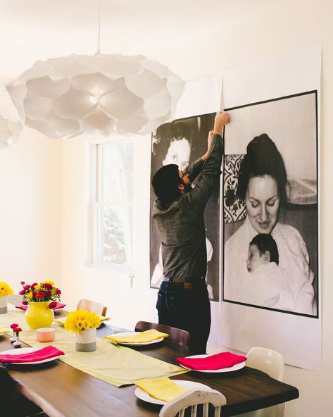 How To Make Really Big and Cheap Photo Posters for a Party | Kitchn Birthday Celebration Ideas, Photography Display, Sticker Company, 75th Birthday Parties, Giant Poster, 90's Birthday Party, Old Family Photos, Cheap Posters, Party Planners