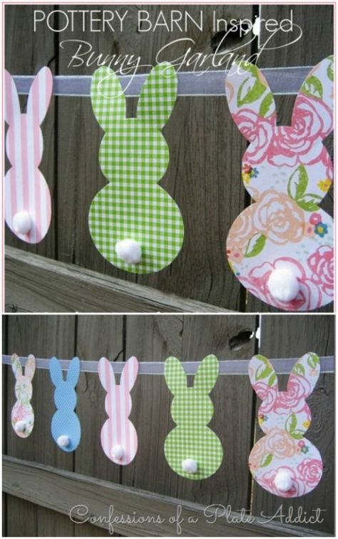 Looking for spring home ideas this season? These Easter Home Decor Ideas incorporate bunnies, eggs, flowers and even grass. Details on Frugal Coupon Living. Easter Home Decor Ideas, Diy Osterschmuck, Bunny Garland, Easter Home Decor, Pottery Barn Inspired, Easter Projects, Easter Decorations Diy Easy, Easter Crafts Diy, Bunny Crafts