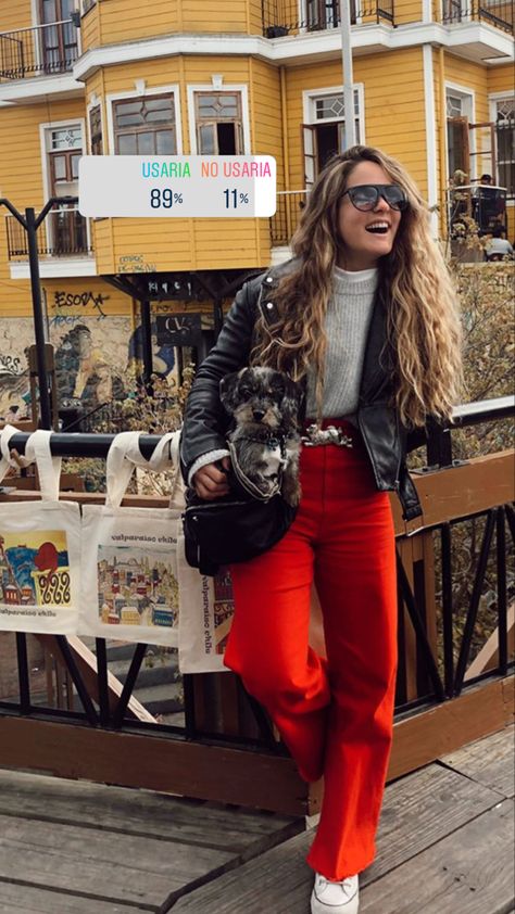 Red Wide Leg Pants Outfit Winter, Red Pants Wide Leg Outfit, Red Pants Winter Outfit Women, Red Black And Denim Outfits, Red Flare Pants Outfit Winter, Red Wide Pants Outfit, Red Tailored Pants Outfit, Red Wide Leg Trousers Outfit, Red Jeans Outfits