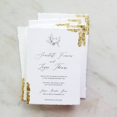 Make a statement with your wedding invitations - Hand torn, luxurious cotton paper, and gilded edges. Beautiful, elegant and timeless. Deckled Edge Wedding Invitation, Handmade Wedding Invitation, Deckled Edge Paper, Marriage Vows, Golden Leaf, Handmade Wedding Invitations, Carton Invitation, Gold Foil Print, Wedding Invitation Sets