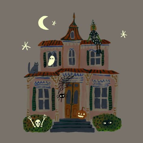 Day 13 - witchy house . . . #halloweenart #witch #spookyseason Aesthetic House Illustration, Halloween House Illustration, Witch Caravan, Witch House Illustration, Cute Witch Drawing, Hearth Witch, Witch Illustration, Witchy House, Witch Drawing