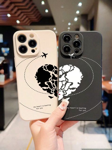 Multicolor  Collar  TPU Graphic,Letter Ordinary Mobile Phone Case Embellished   Cases Couples Phone Cases, Flower Gift Ideas, Black And White Heart, Free Iphone Wallpaper, Mobile Covers, Mobile Cases, Birthday Surprise, Heart Print, Flower Gift