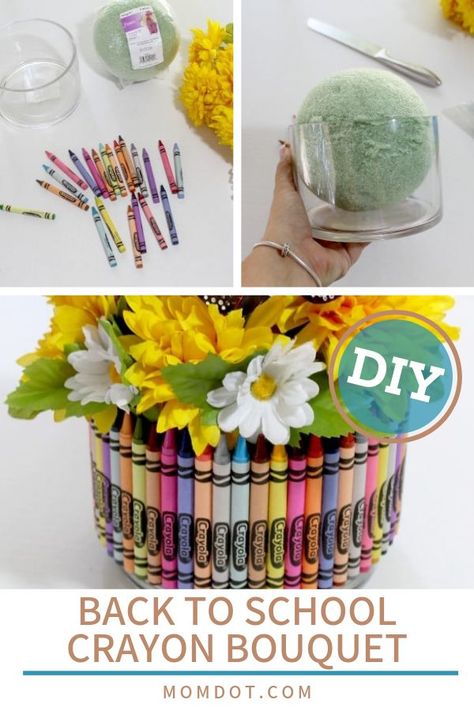 Follow our easy tutorial to make a creative gift for your child's teacher now that it's back to school time. You can DIY this craft at home with just a few simple items and make it a beautiful gift to last all school year long. #DIY #diyproject #backtoschool #crafting #craftideas #crayons Craft At Home, Easy Teacher Gifts, Making Crayons, Popsicle Crafts, Diy Back To School, Back To School Crafts, Can Diy, Candy Bouquet, Diy Bouquet