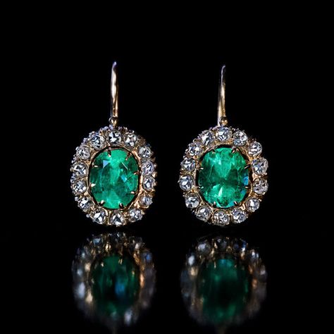 Antique Russian Emerald Rose Cut Diamond Earrings - Antique Jewelry | Vintage Rings | Faberge Eggs Vintage Emerald Earrings, Princess Closet, Russian Jewelry, Faberge Jewelry, Emerald Diamond Earrings, Emerald Earrings Studs, Traditional Jewellery, Bangles Design, Fancy Earrings