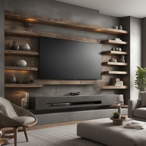 Elevate Your Living Room: 30 Stylish Media Wall Design Ideas - It's The Decor Latest Tv Wall Unit Designs, Contemporary Media Wall, Media Wall Design, Living Room Bar Ideas, Tv Shelf Design, Tv Wall Shelves, Wall Unit Designs, Wall Design Ideas, Living Room Wall Units