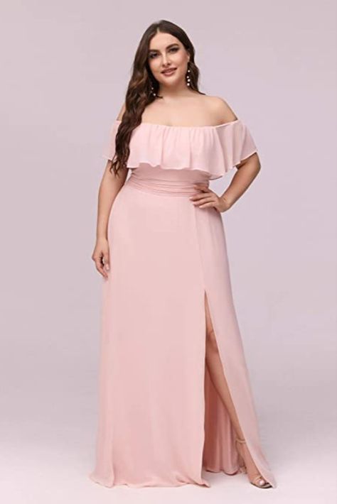 Pink Bridesmaid Gowns, Off The Shoulder Bridesmaid Dress, Flowy Bridesmaid Dresses, Dusty Pink Bridesmaid Dresses, Off Shoulder Bridesmaid, Plus Size Off The Shoulder, Off Shoulder Bridesmaid Dress, Sky Blue Bridesmaid Dresses, Wedding Evening Party