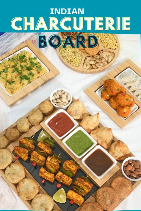 Indian Food Platter Ideas, Diwali Charcuterie Board Ideas, Indian Chat Board, Indian Food Charcuterie Board, Vegetarian Indian Charcuterie Board, Indian Snack Board, Indian Chaat Board, Indian Chaat Charcuterie Board, Indian Charcuterie Board Ideas