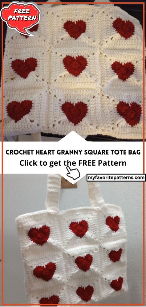 Crochet Heart Granny Square Tote Bag Free Pattern Big Heart Granny Square, Love Heart Granny Square, Granny Square Assembly, Heart Granny Square Pattern Free, Heart Granny Square Bag, Craft Heart, Granny Square Tote Bag, Heart Granny Square, Granny Square Pattern Free