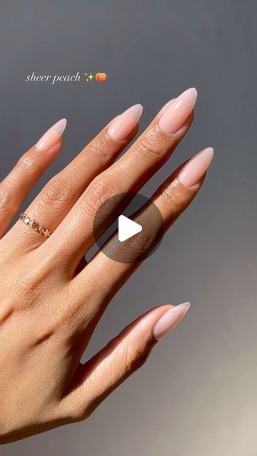 Melanie Graves on Instagram: "The prettiest sheer peach 🍑☁️ — #dndgel #sheerneutralnails #neutralnails #minimalnails" Pearlescent Almond Nails, Pink Sheer Almond Nails, Peach Pearl Nails, Clear Peach Nails, Sheer Peach Nails, Nails With Chrome, Engagement Nails, Peach Nails, Minimal Nails