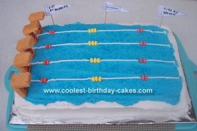 Swimming Pool Cake: This is a great cake for those that swim on a team.  I found this swimming pool cake on this web site and re-created it to fit my needs.  I wanted to make Olympic Cake, Swim Cake, Swimmer Cake, Diy Birthday Cakes, Pool Cakes, Pool Birthday Cakes, Swimming Pool Cake, Swimming Cake, Teddy Cake