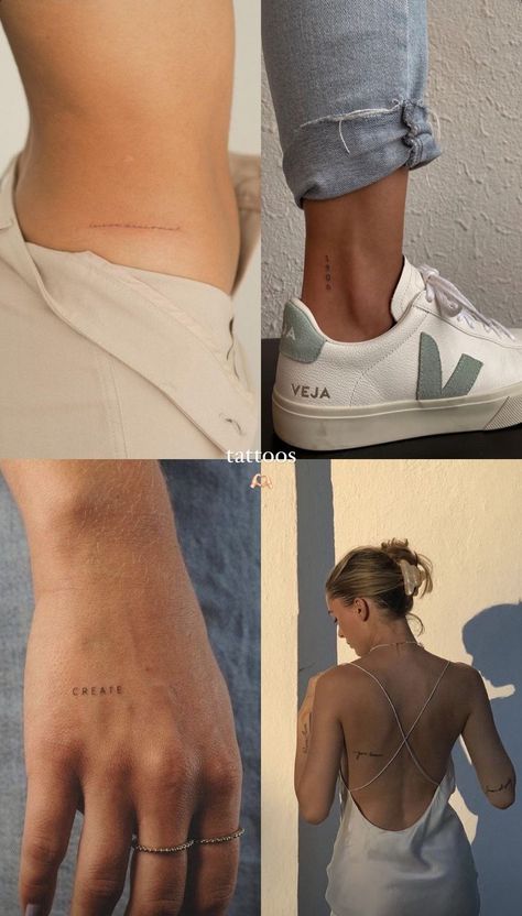 Lower Back Script Tattoos, Placement For Tattoos For Women, Kaia Gerber Tattoos, Dainty Leg Tattoos Women, Eunoia Tattoo, Minimalist Tattoo Placement, She Is Art Tattoo, Matching Cousin Tattoos, Tattoo Font Styles