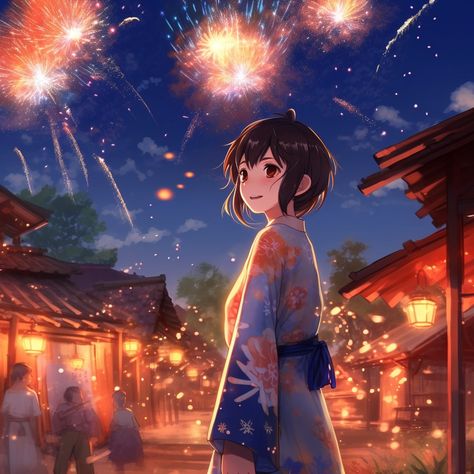 Your Name New Year Anime Art, New Years Anime, Fireworks Anime, New Year Anime, Anime Festival, Background Reference, Festival Art, Aesthetic Pics, Dark Anime