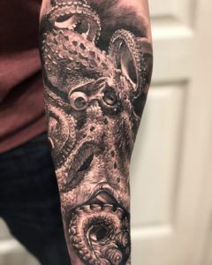 Chronic Ink | Toronto and Vancouver Black and Grey Realism Tattoo pieces Tattoo Octopus, Underwater Tattoo, Tattoo Anchor, Nautical Tattoo Sleeve, Octopus Tattoo Sleeve, Kraken Tattoo, Squid Tattoo, Octopus Tattoo Design, Pirate Tattoo