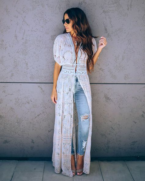 Bohemia Dress, Looks Jeans, Kimono Maxi Dress, Long Sleeve Swimwear, Outfit Primavera, Mode Casual, Estilo Boho, Kimono Fashion, One Piece Swimwear