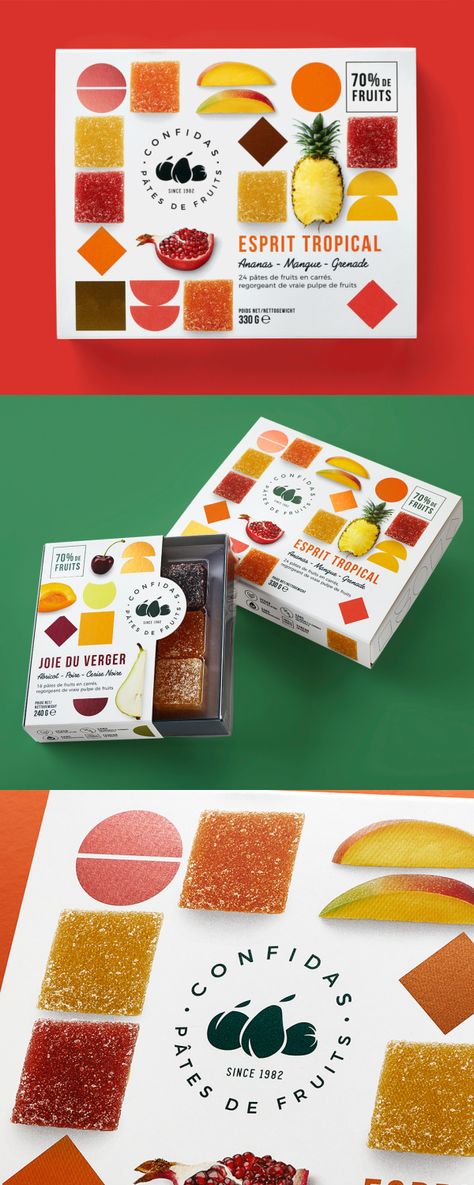 Quatre Mains - Confidas #confectionary #packaging Fruit Candy Packaging Design, Fruit Candy Packaging, Jelly Packaging Design, Mango Packaging, Confectionary Packaging, Jelly Packaging, Fruit Packaging Design, Snack Packaging, Travel Retail