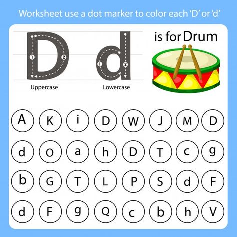 English Worksheets For Kindergarten, Alphabet Worksheets Preschool, Letter Worksheets, Dot Markers, Alphabet Worksheets, Letter D, Flower Template, Uppercase And Lowercase, Preschool Worksheets