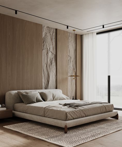 APARTMENT IN INDIA - MINIMAL on Behance Cozy Contemporary Home, Tower Concept, Second Brain, Minimal Bedroom, Beige Bedroom, Feature Walls, Luxury Bedroom Master, Master Bed, Bedroom Bed Design