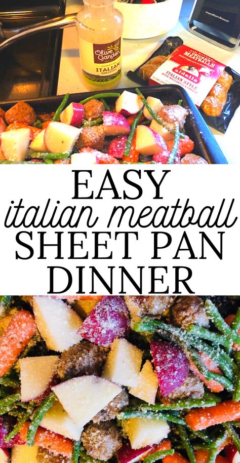 Meatball Sheet Pan Dinner, Meatball Sheet Pan, Green Beans Red Potatoes, Easy Italian Meatballs, Healthy Italian Recipes, Meatball Dinner, Italian Meatball, Chicken Meatball, Cheese Dinner