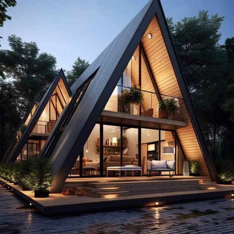 Two A Frames Connected, Huge A Frame House, A Frame Villa, Double A Frame House Plans, A Shape House Design, Modern A Frame House Plans, A Frame House Ideas, Luxury A Frame Homes, A Shaped House