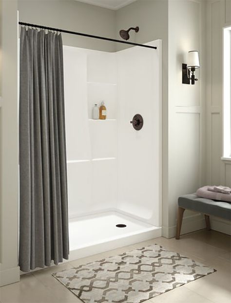 Pros & Cons (and Advantages & Disadvantages) of an Alcove vs. a Corner Shower – Innovate Building Solutions - Innovate Building Solutions Blog - Home Remodeling, Design Ideas & Advice Drain Design, Shower Makeover, Tub To Shower Conversion, Doorless Shower, Shower Conversion, Shower Inserts, Fiberglass Shower, Shower Units, Shower Base