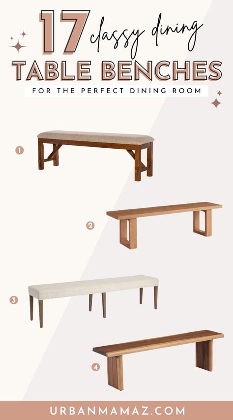 Looking for classy dining table benches? Check out this list of 17 chic dining table benches to make the perfect dining room. Dining Table With Bench And Chairs Ideas, Dining Table Bench With Back, Dining Table Benches, Bench Style Dining Table, Dining Bench Ideas, Narrow Dining Room Ideas, Diy Dining Table Bench, Classy Dining Table, Bench For Dining Table