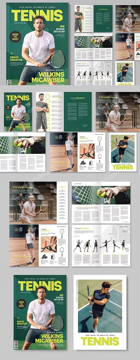 Tennis Magazine, Print Templates | GraphicRiver Newsletter Design Layout, Tennis Magazine, Booklet Layout, Sport Magazine, Golf Magazine, Sports Magazine, Sports Design Inspiration, Magazine Layout Design, Newsletter Design