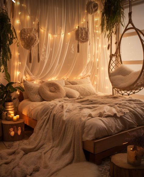 Holistic Bedroom Ideas, Pretty Bedrooms For Women, Skoolie Bedroom, Mattress On Floor Ideas Bedrooms, Fairytale Bedroom Ideas For Adults, Goddess Bedroom, Boho Glam Bedroom, Bedroom Inspiration Cozy, Tiny House Bedroom