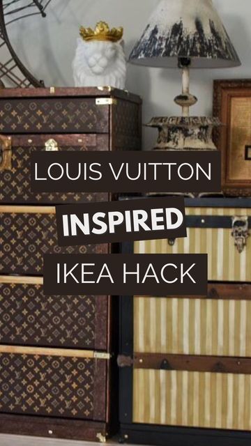 Diy Louis Vuitton Trunk, Louis Vuitton Bedroom Ideas, Diy Louis Vuitton Decor, Louis Vuitton Trunk Decor, Louis Vuitton Furniture, Louis Vuitton Room Decor, Tarva Dresser, Luxury Box Design, Trunk Makeover