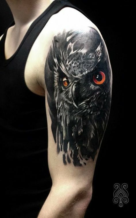 Black Owl Tattoo, Realistic Owl Tattoo, Forearm Cover Up Tattoos, Owl Tattoo Sleeve, Cover Up Tattoos For Men, Owl Tattoo Drawings, Best Cover Up Tattoos, Wolf Tattoo Sleeve, Black Tattoo Cover Up