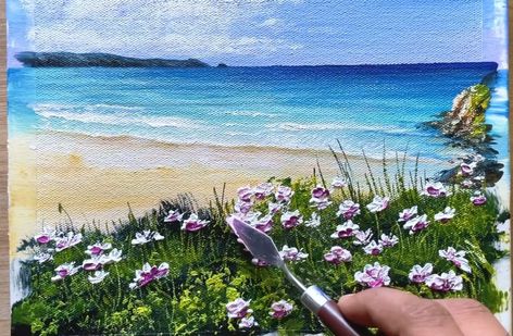 Beautiful Beach flower acrylic painting 🏝️🌸canvas size-(10✖️10)inch. Thankyou ❤️❤️ | Beautiful Beach flower acrylic painting 🏝️🌸 Canvas size-(10✖️10)inch Thankyou ❤️❤️ | By Vinee Painting Paintings With Flowers, Flower Acrylic Painting, Painting Of Flowers, Beach Art Painting, Flower Acrylic, Beach Flowers, Beach Painting, Painting Canvas, Beach Art