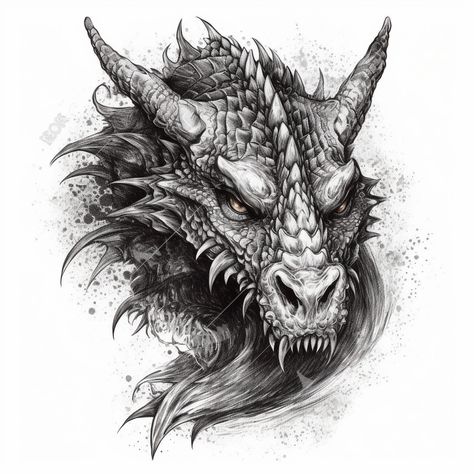 Dragon Tattoo Realistic, Dragon Head Drawing, Arte Hippy, Black Dragon Tattoo, Dragon Head Tattoo, Celtic Dragon Tattoos, Realistic Dragon, Dragon Tattoo Art, Dragon Face