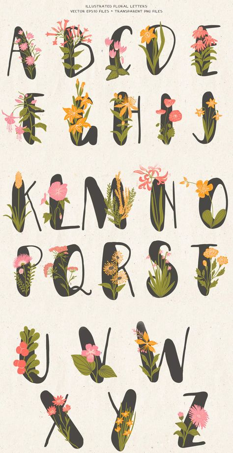 Caligraphy Alphabet Floral, Floral Typography Alphabet, Typography Flowers Design, Cottage Core Letters, Botanical Lettering Fonts, Plant Alphabet Letters, Plant Font Alphabet, Flower Alphabet Letters Fonts, Flower Words Floral Letters