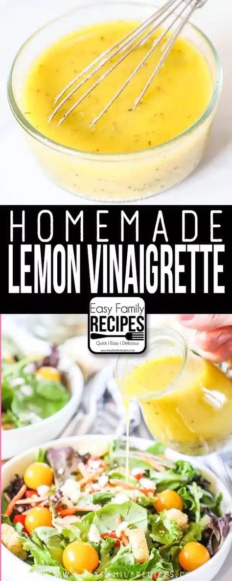 Lemon Vinaigrette Salad, Lemon Vinaigrette Dressing, Vinaigrette Dressing Recipe, Easy Family Recipes, Vinaigrette Salad, Salad Dressing Recipes Homemade, Lemon Vinaigrette, Vinaigrette Recipes, Homemade Salads