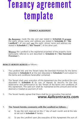 Tenancy agreement formFind here an example of sample tenancy agreement template to download, edit and print in doc format for free. (adsbygoogle = window.adsbygoogle || []).push({}); (adsbygoogle = window.adsbygoogle || []).push({}); Extract :An Agreement made the day and year stated in Schedule A between the party whose name and address are stated in Schedule B (“the Landlord”) of one part and the party whose name and address are stated in Schedule C (“the Tenant”) of the other part.Wherea Photographers Contract, Payment Agreement, Room Rental Agreement, Cleaning Contracts, Wedding Photography Contract, Rent To Own Homes, Tenancy Agreement, Photography Contract, Rental Agreement Templates