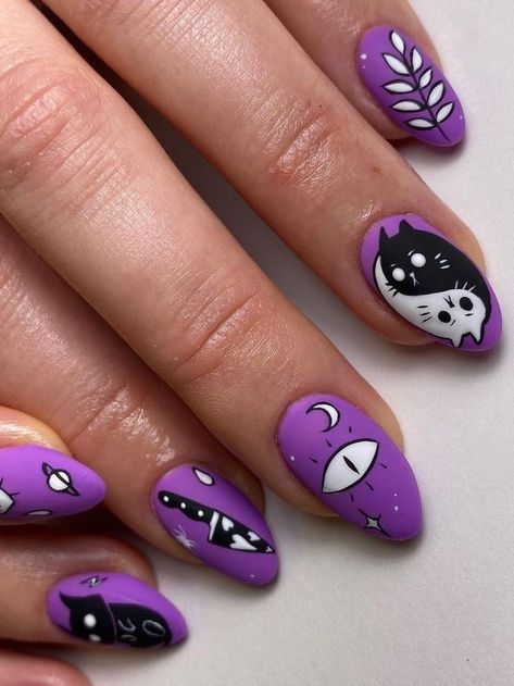 Black Halloween Nails, Horror Nails, Holloween Nails, Halloween Acrylic, Witchy Nails, Halloween Acrylic Nails, Anime Nails, Goth Nails, Cat Nails