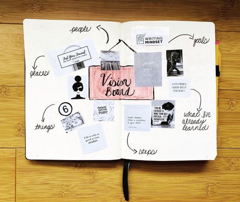 Create a Vision Board in Any Notebook — WRITING MINDSET Vision Board Exercise, Vision Board Sample, Vision Board Video, Vision Board Ideas Examples, Vision Board Journal, Vision Board Book, Vision Board Diy, Create A Vision Board, Vision Board Ideas