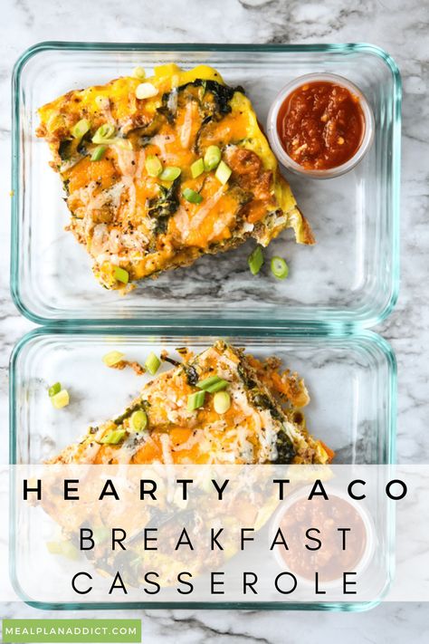 This Hearty Taco Breakfast Casserole is made on Sunday and is a portable meal prep breakfast for the next 4 days. Packed with protein from turkey and eggs, this breakfast will keep you full all the way to lunch! Taco Breakfast Casserole, Taco Breakfast, Crockpot Meal Prep, Camping Meal Planning, Turkey Breakfast, Prep Breakfast, Meal Prep Plans, Meal Prep Bowls, Breakfast Tacos