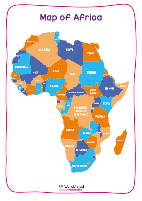 Using bright, bold colours to capture attention, this map of Africa is a wonderful display to have in the classroom. Children will easily be able to identify the different African countries using the clear labels. Supports the following areas of learning within Key Stage 2: Geography. Countries Of Africa, Map Of Africa Printable, African Continent Map, Map Of Africa With Countries, Africa Map Aesthetic, African Countries Map, Africa Continent Map, Free Printable World Map, Africa Countries