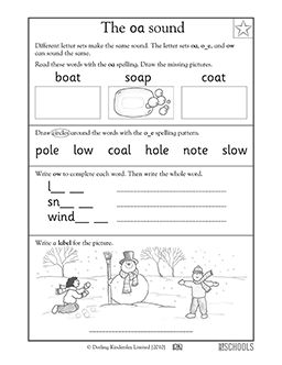 The letter sets oa, ow, and o_e can make the same sound. In this early reading worksheet, your child gets practice sounding out and writing words with the oa vowel sound. Oa Phonics, Vowel Diagraphs, Jolly Grammar, 1st Grade Writing Worksheets, Vowel Teams Activities, Vowel Teams Worksheets, Reading Mini Lessons, 1st Grade Reading Worksheets, Phonics Ideas