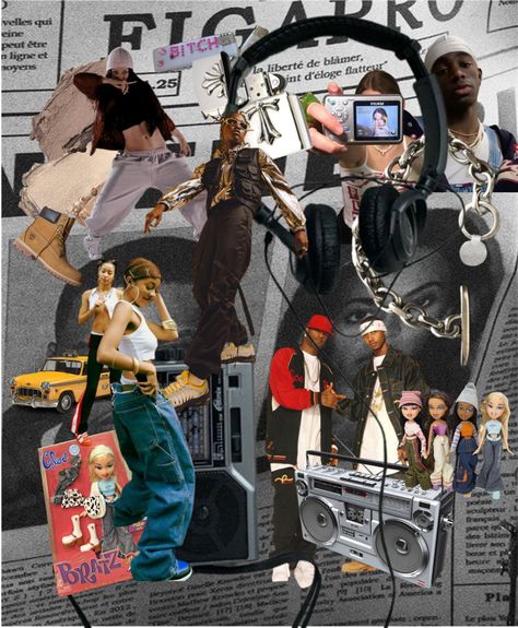 My mood board / HipHop & RnB Fashion Brand Research Sketchbook, Hip Hop Collage Art, Hiphop Collage Art, Street Fashion Mood Board, Mood Board Streetwear, Fashion Design Inspo Mood Boards, Streetwear Fashion Collage, Style Board Fashion Layout, Fashion Image Map